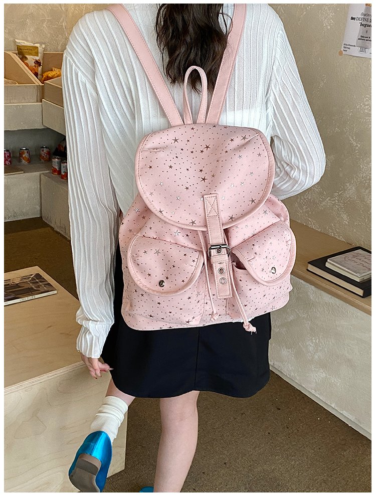 Lightweight Geometric Canvas Drawstring Backpack for Women detail 35
