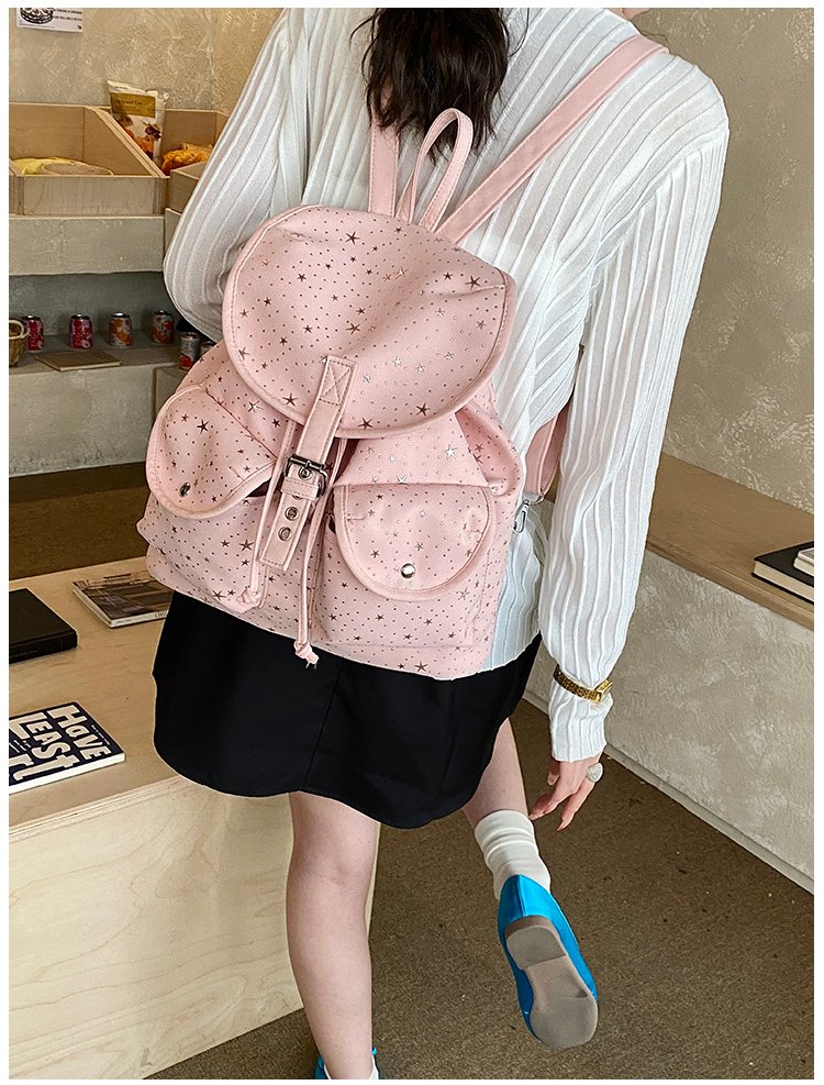Lightweight Geometric Canvas Drawstring Backpack for Women detail 36