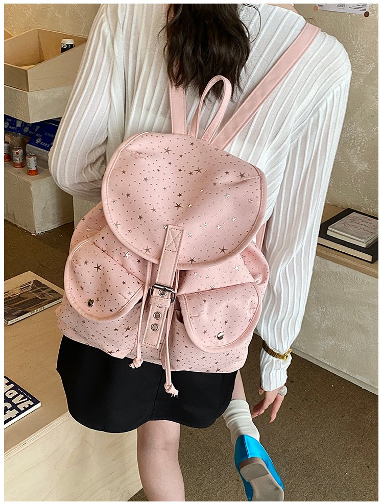 Lightweight Geometric Canvas Drawstring Backpack for Women detail 37