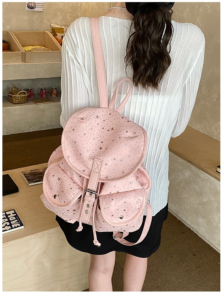 Lightweight Geometric Canvas Drawstring Backpack for Women detail 38