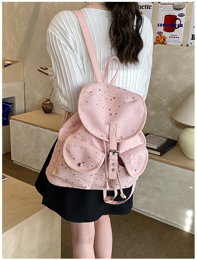 Lightweight Geometric Canvas Drawstring Backpack for Women detail 39