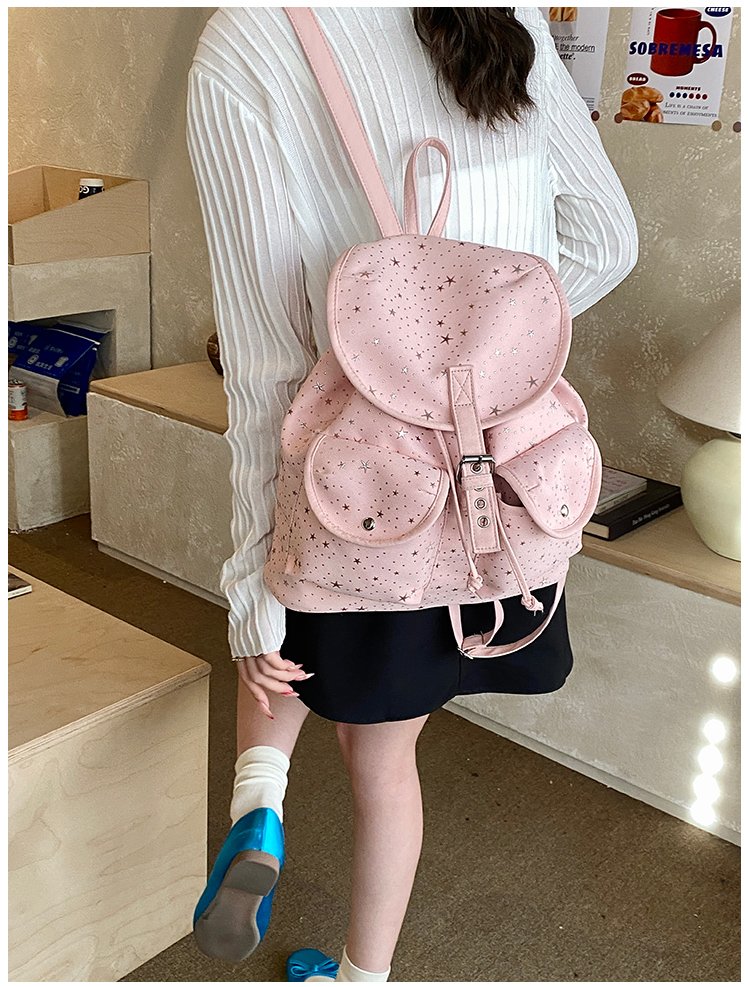 Lightweight Geometric Canvas Drawstring Backpack for Women detail 40