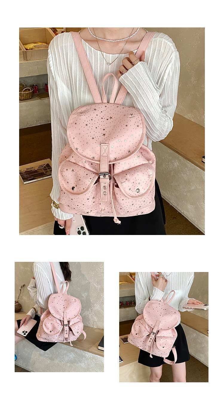 Lightweight Geometric Canvas Drawstring Backpack for Women detail 4