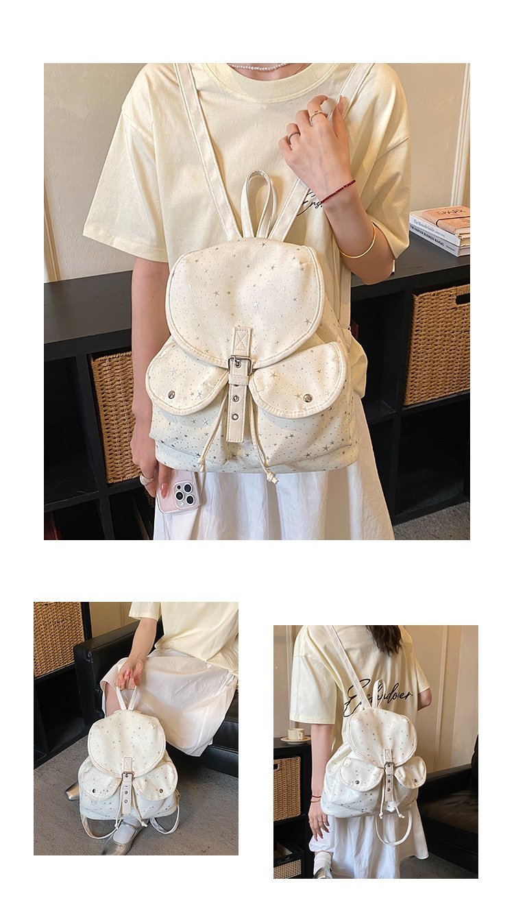 Lightweight Geometric Canvas Drawstring Backpack for Women detail 7