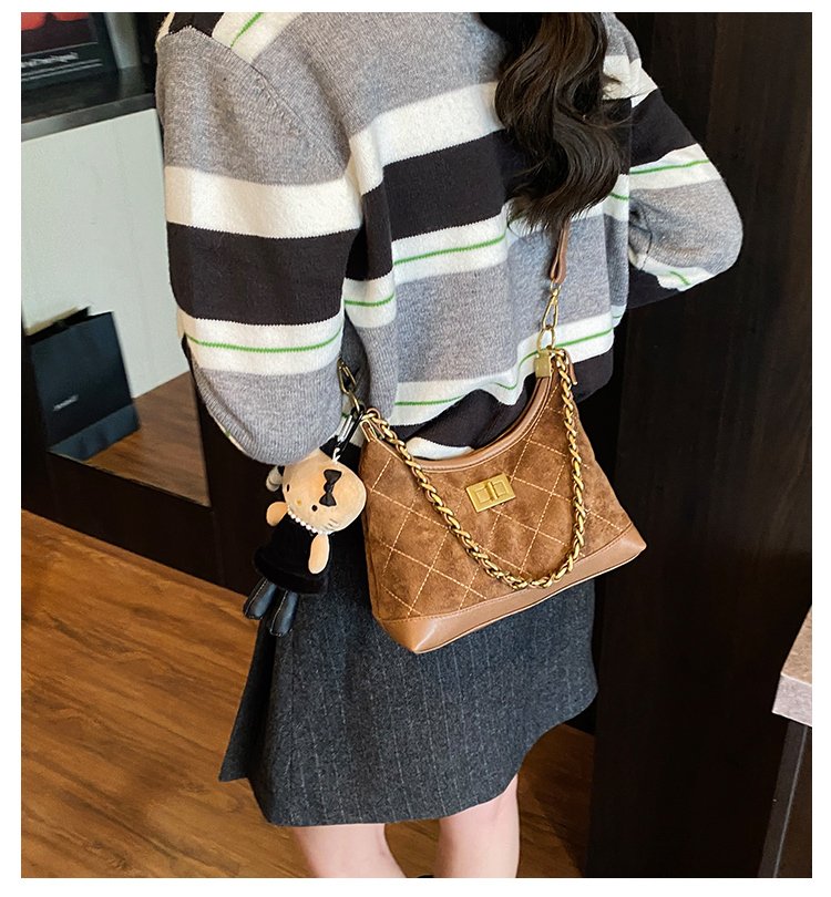 Women's PU Leather Monogram Chain Crossbody Bag detail 4