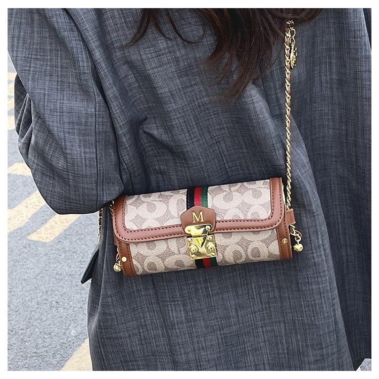Women's PU Leather Monogram Chain Flap Crossbody Bag detail 11