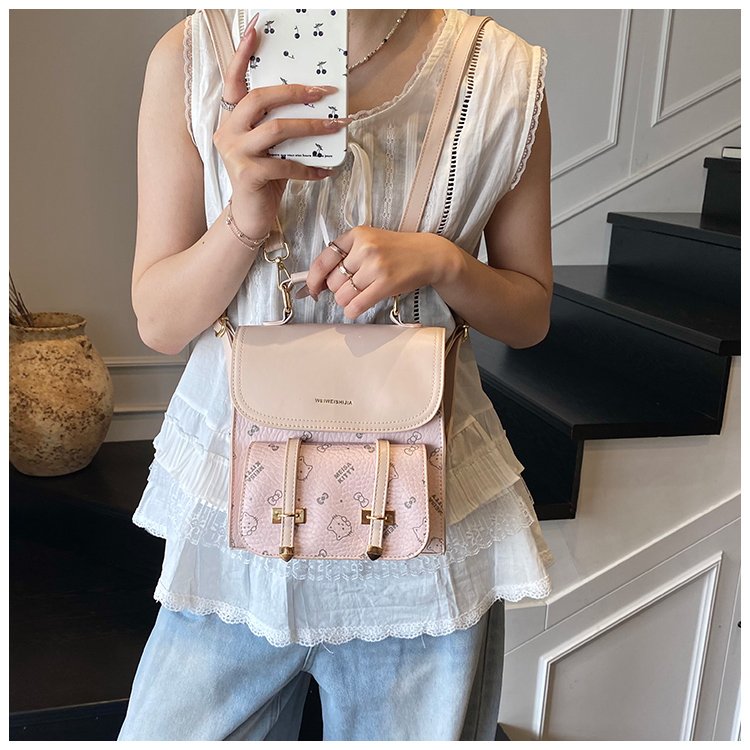 Women's PU Leather Monogram Flap Backpack detail 16