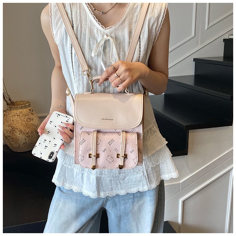 Women's PU Leather Monogram Flap Backpack detail 17