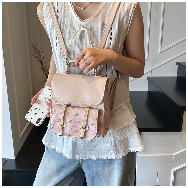 Women's PU Leather Monogram Flap Backpack detail 18