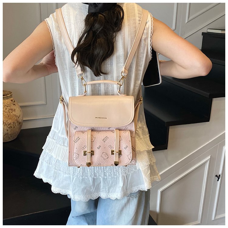 Women's PU Leather Monogram Flap Backpack detail 20