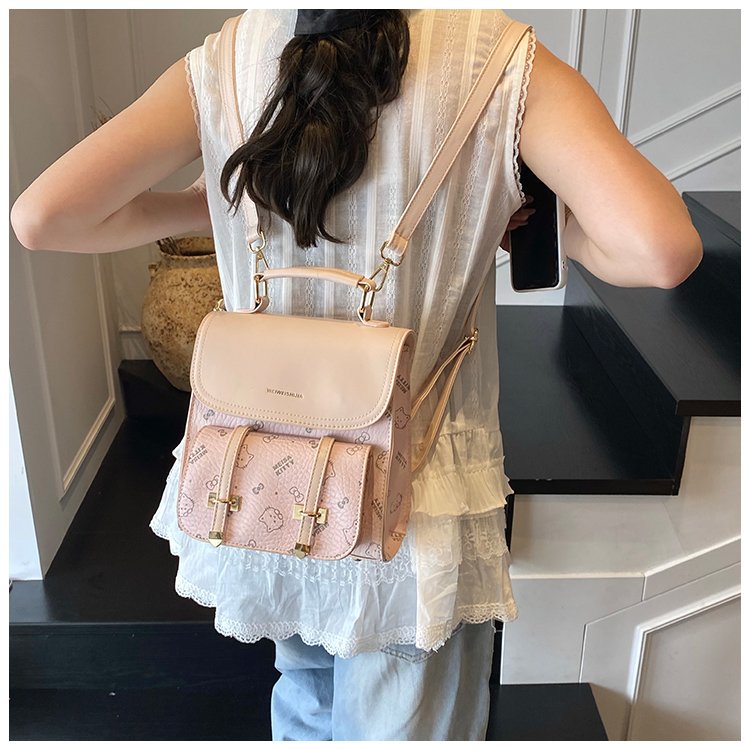 Women's PU Leather Monogram Flap Backpack detail 21