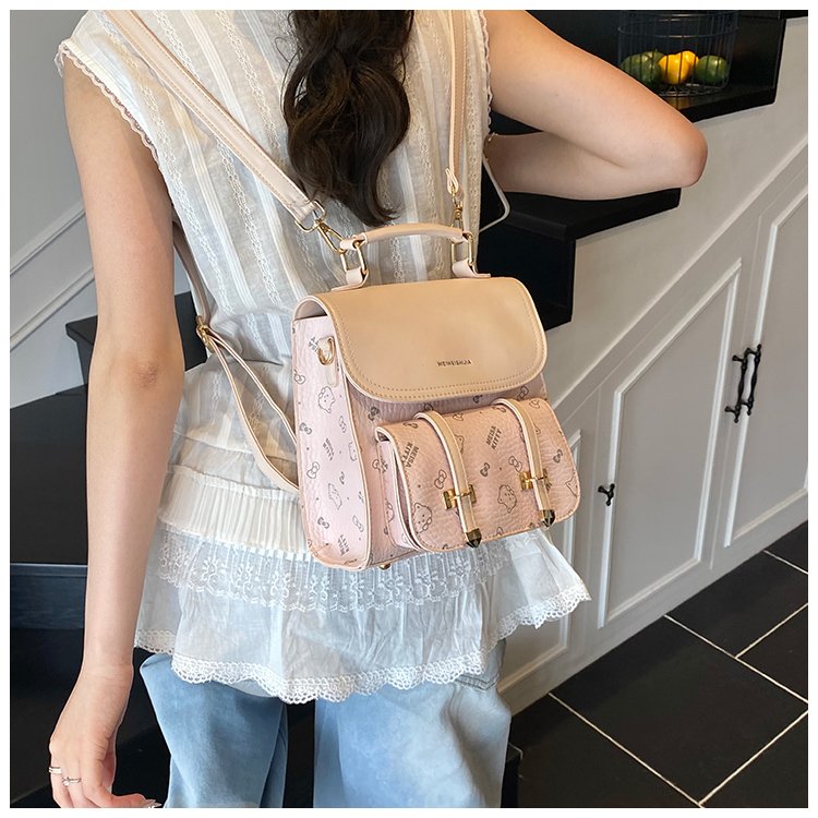 Women's PU Leather Monogram Flap Backpack detail 22
