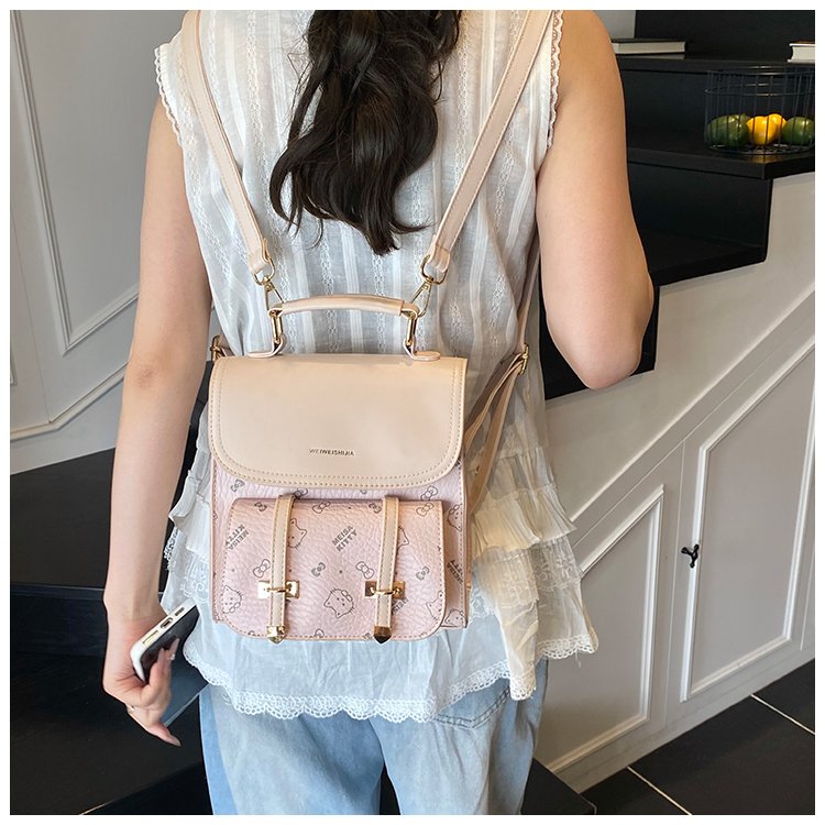Women's PU Leather Monogram Flap Backpack detail 25