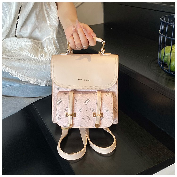 Women's PU Leather Monogram Flap Backpack detail 28