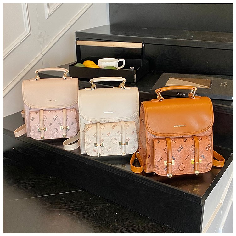 Women's PU Leather Monogram Flap Backpack detail 2