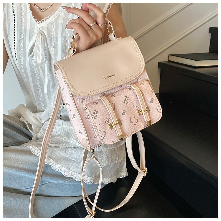 Women's PU Leather Monogram Flap Backpack detail 31