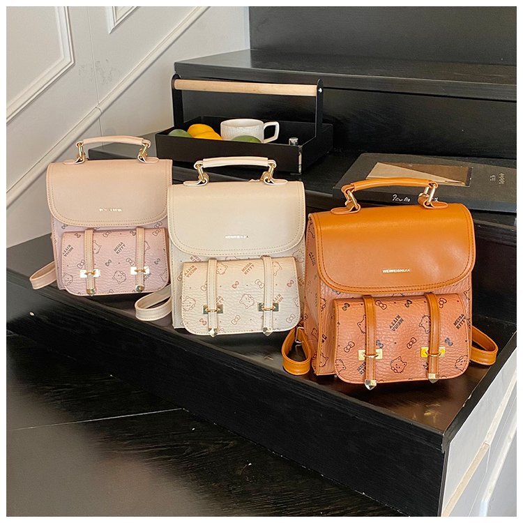 Women's PU Leather Monogram Flap Backpack detail 3