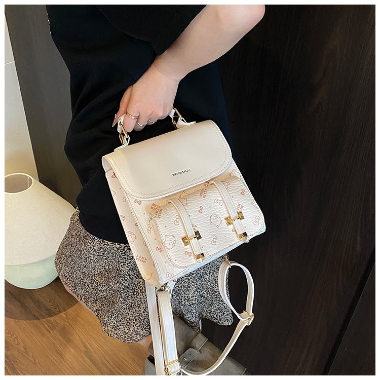 Women's PU Leather Monogram Flap Backpack detail 40