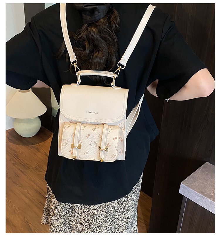 Women's PU Leather Monogram Flap Backpack detail 4