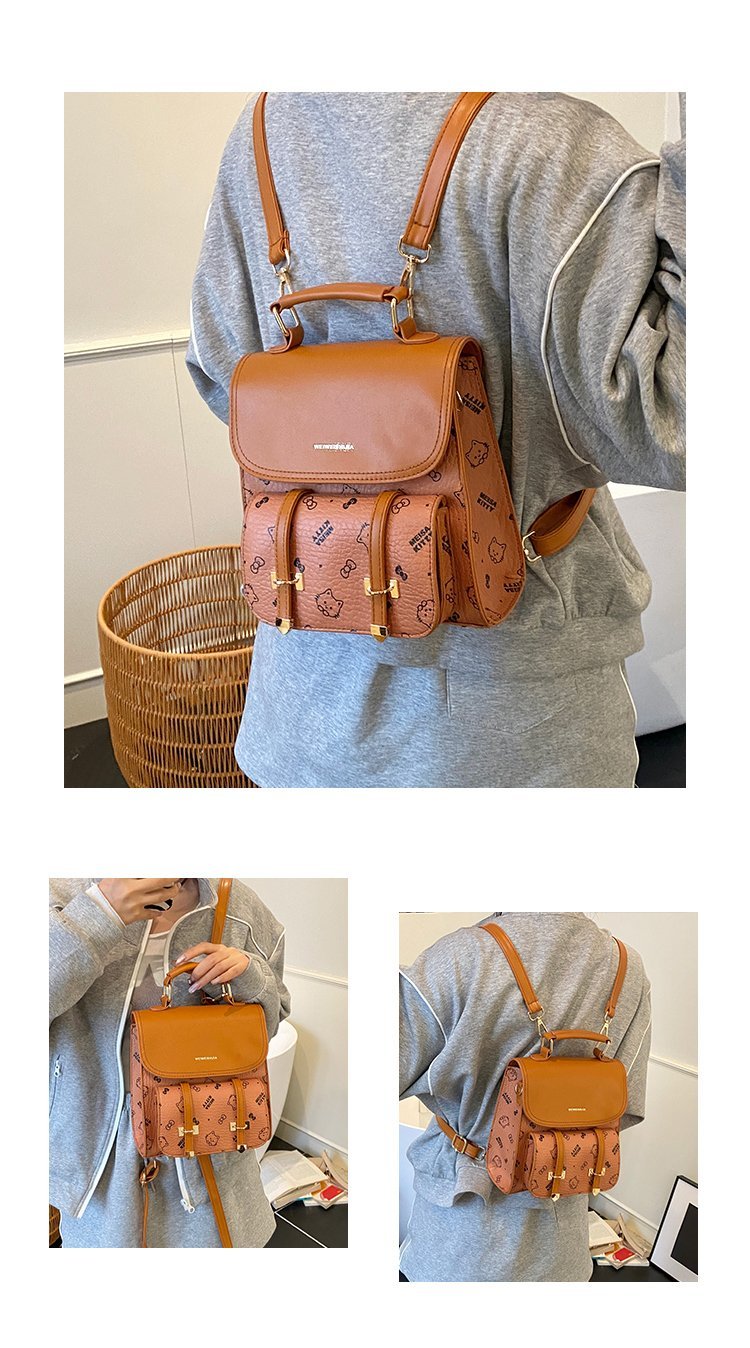 Women's PU Leather Monogram Flap Backpack detail 6