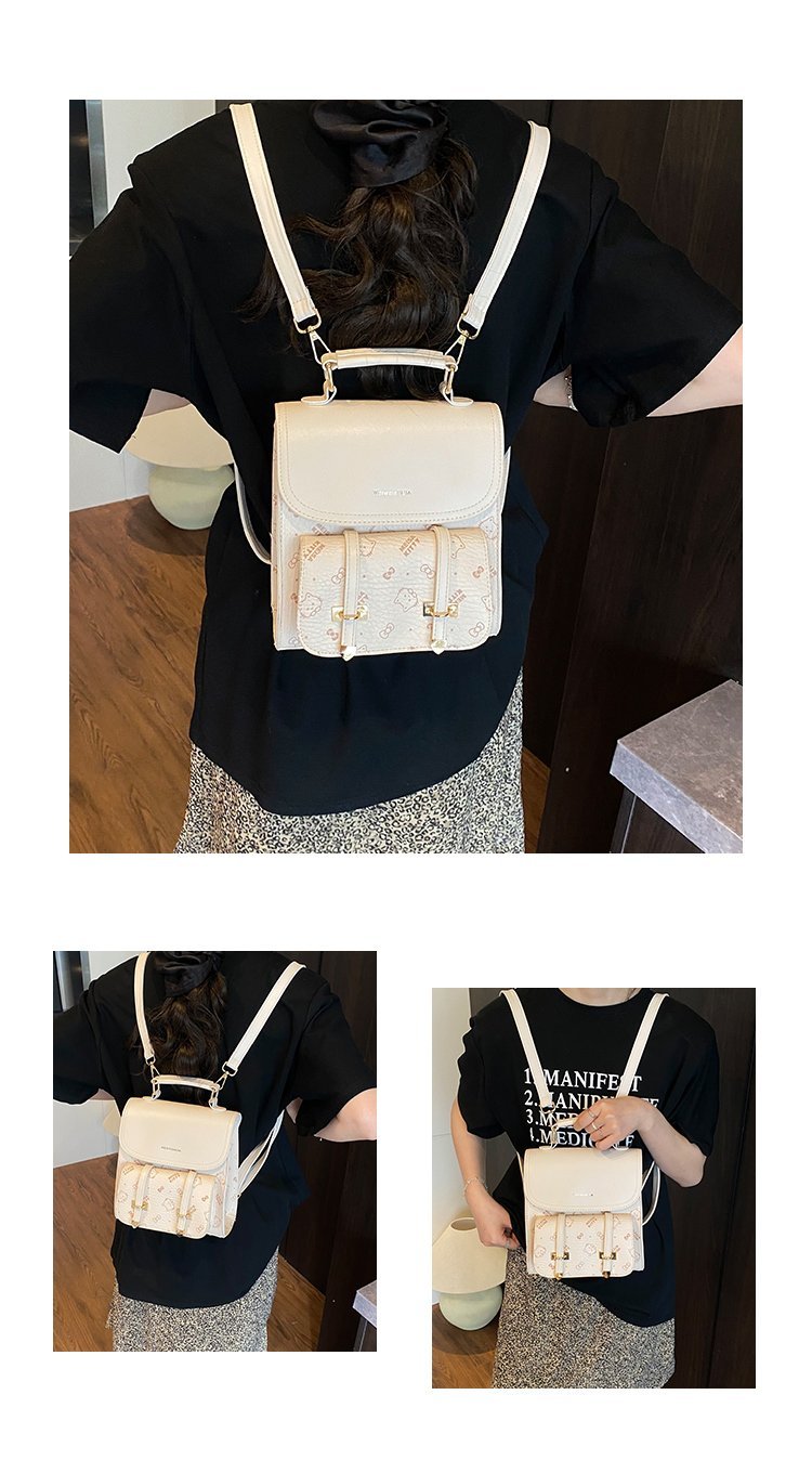 Women's PU Leather Monogram Flap Backpack detail 7