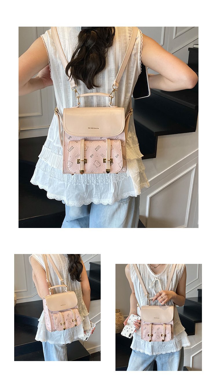 Women's PU Leather Monogram Flap Backpack detail 8