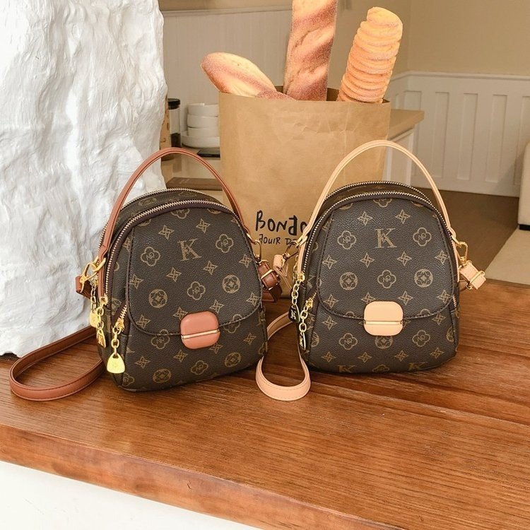 Women's PU Leather Monogram Mini Backpack view 2