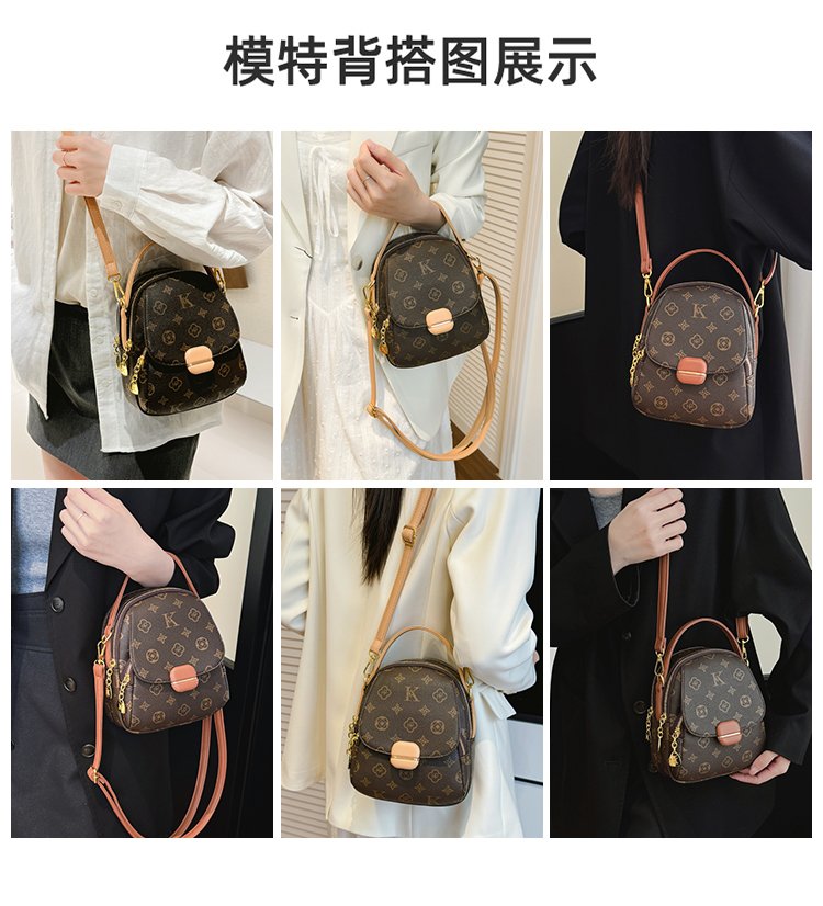 Women's PU Leather Monogram Mini Backpack detail 6