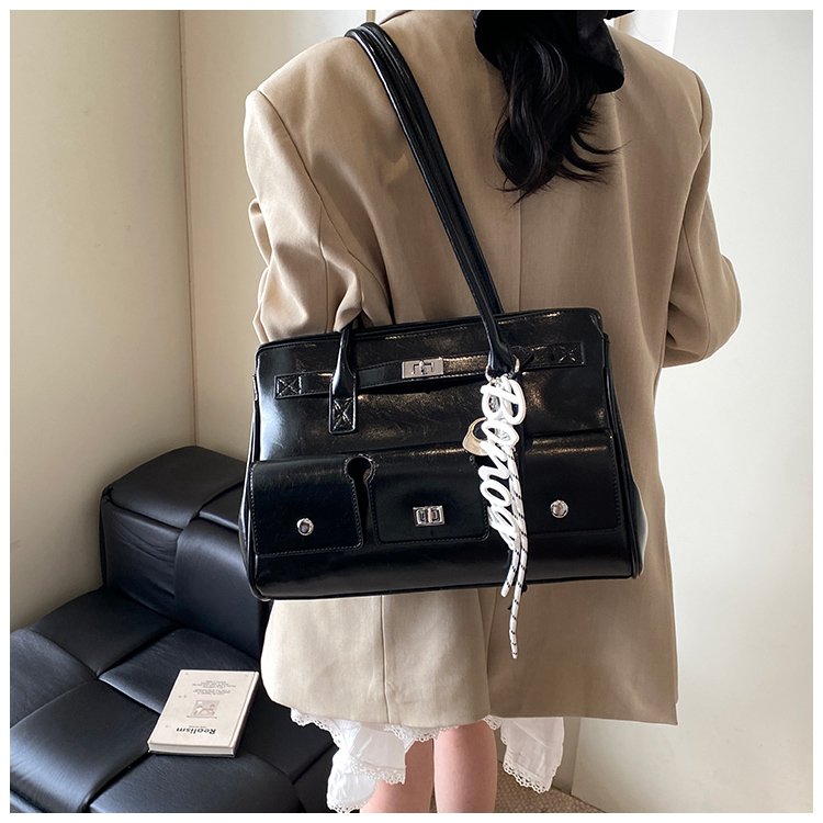 Women's PU Leather Monogram Satchel Shoulder Bag detail 14