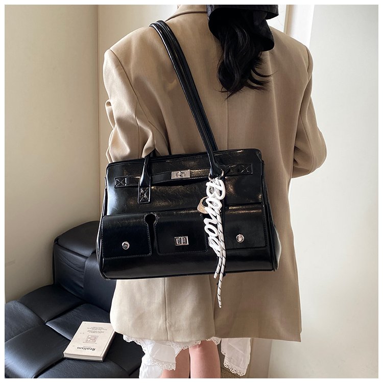 Women's PU Leather Monogram Satchel Shoulder Bag detail 15