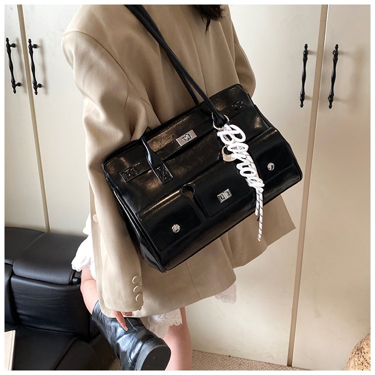 Women's PU Leather Monogram Satchel Shoulder Bag detail 17