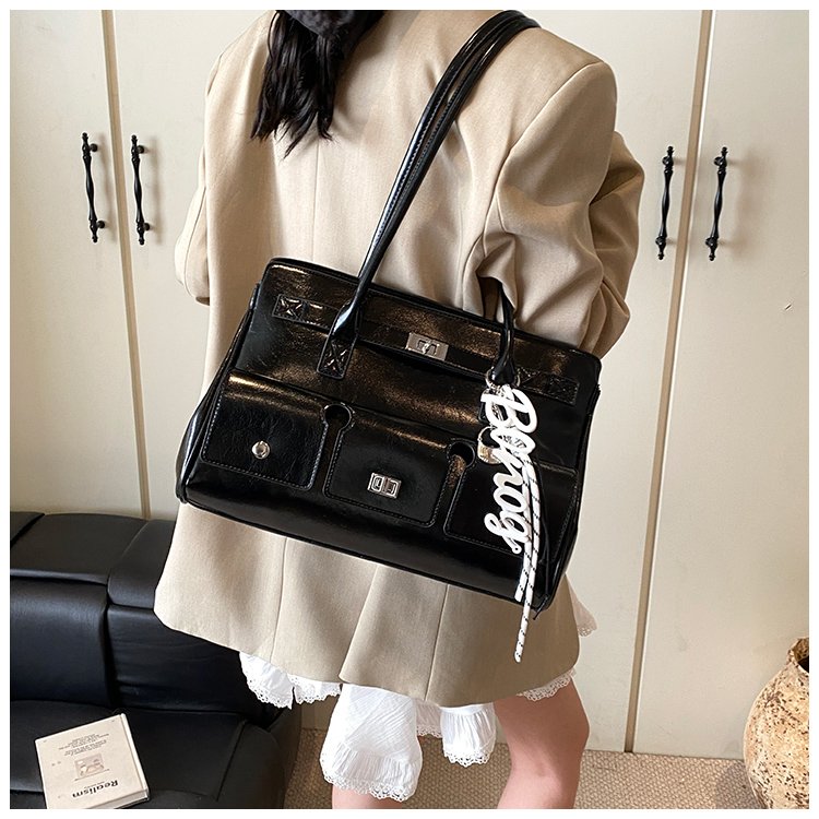 Women's PU Leather Monogram Satchel Shoulder Bag detail 24
