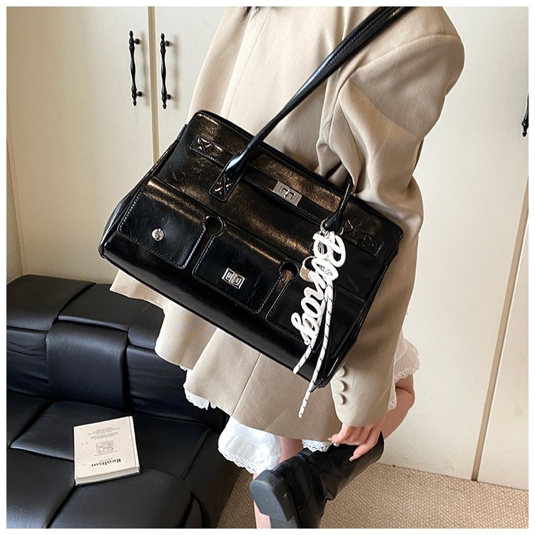 Women's PU Leather Monogram Satchel Shoulder Bag detail 25