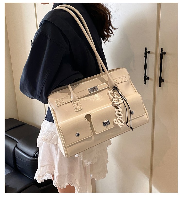 Women's PU Leather Monogram Satchel Shoulder Bag detail 2
