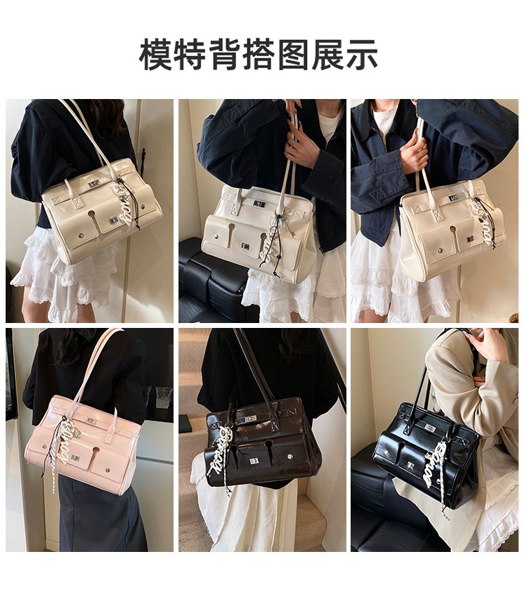 Women's PU Leather Monogram Satchel Shoulder Bag detail 3