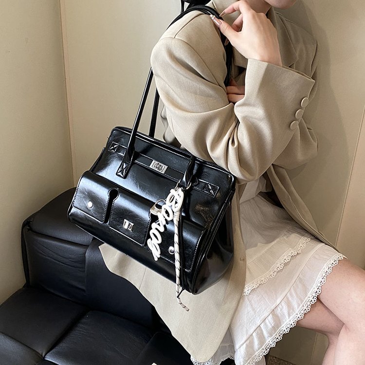 Women's PU Leather Monogram Satchel Shoulder Bag view 4