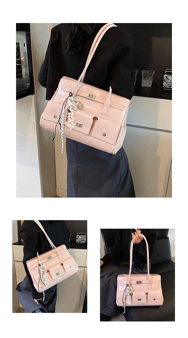 Women's PU Leather Monogram Satchel Shoulder Bag detail 4