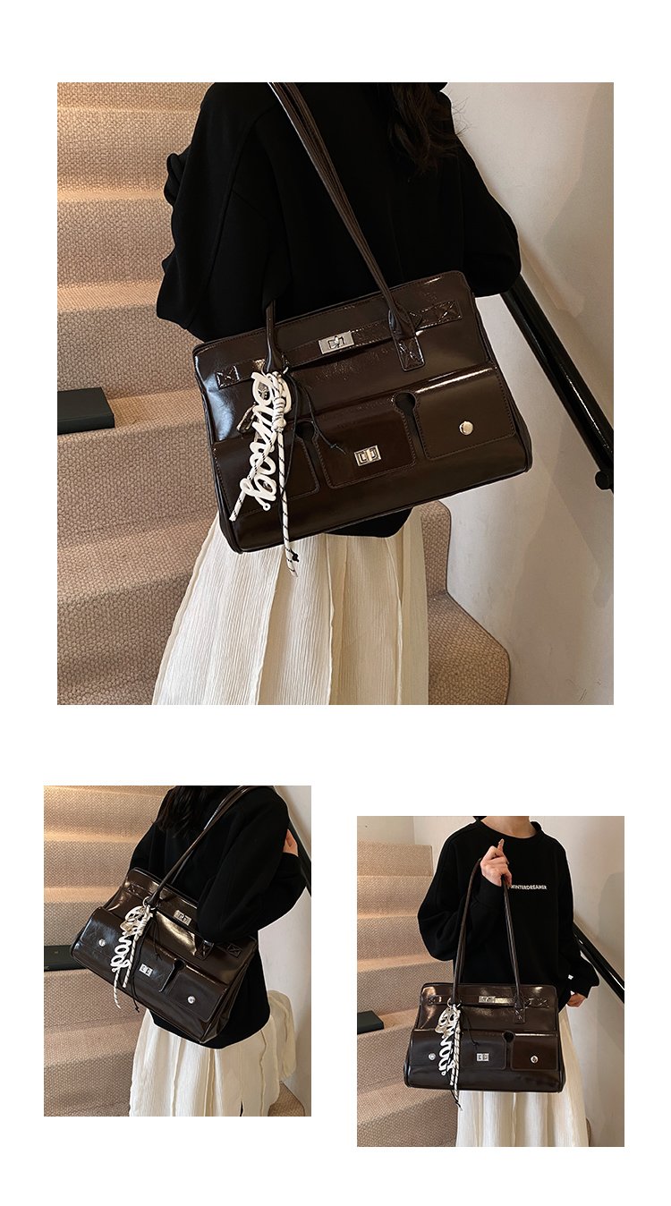 Women's PU Leather Monogram Satchel Shoulder Bag detail 5