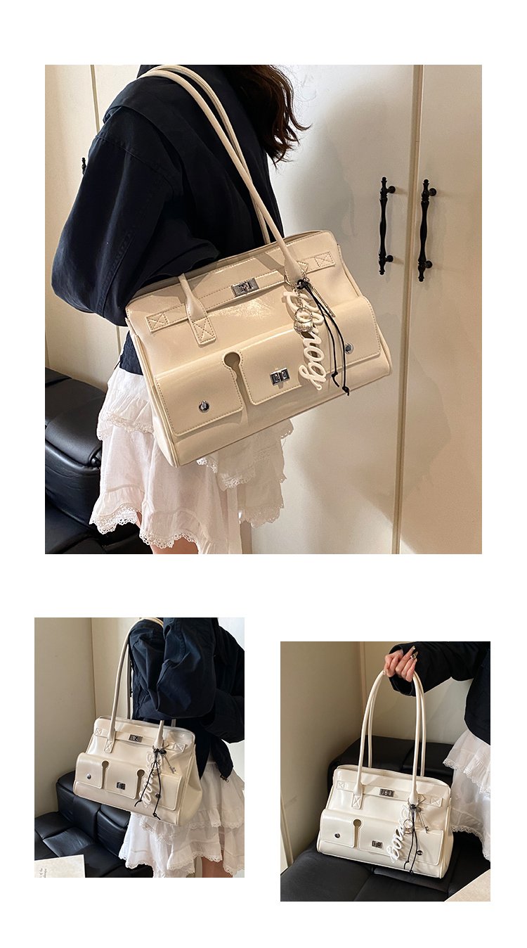 Women's PU Leather Monogram Satchel Shoulder Bag detail 7