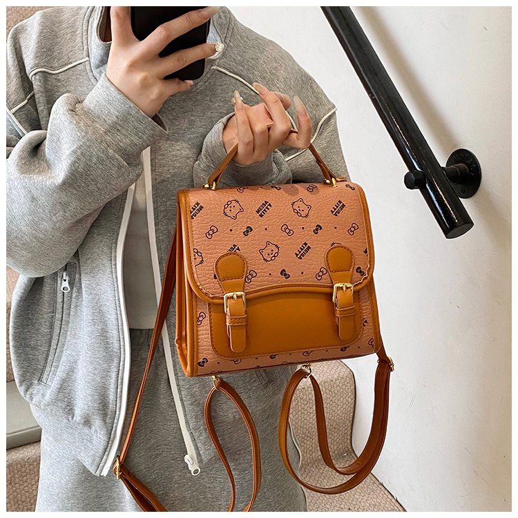 Women's PU Leather Monogram Top Handle Backpack detail 16