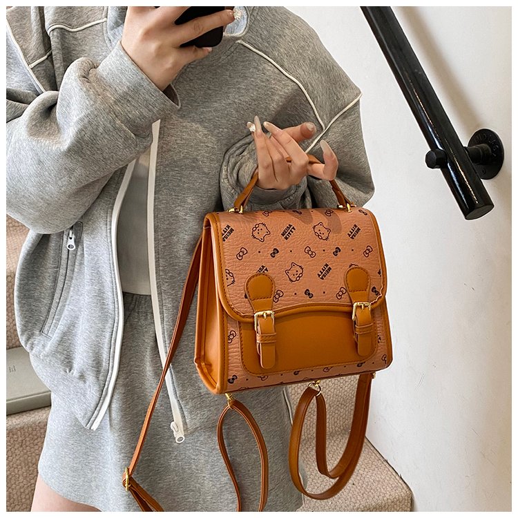 Women's PU Leather Monogram Top Handle Backpack detail 17