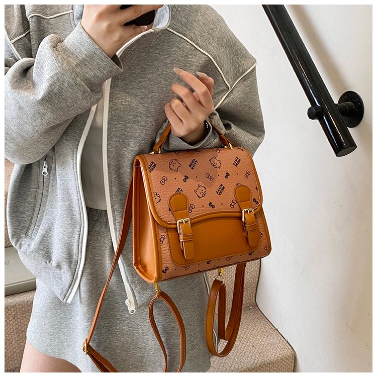 Women's PU Leather Monogram Top Handle Backpack detail 18