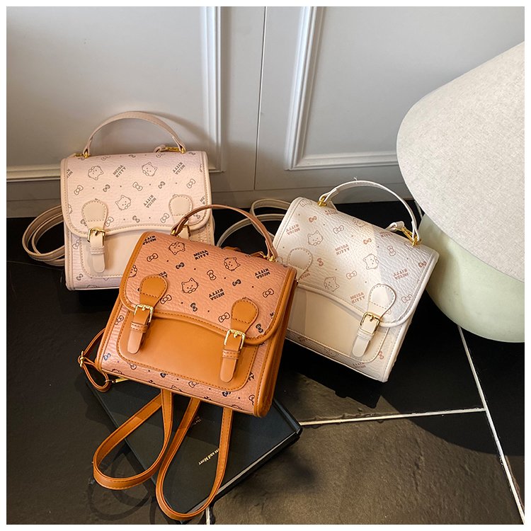 Women's PU Leather Monogram Top Handle Backpack detail 1