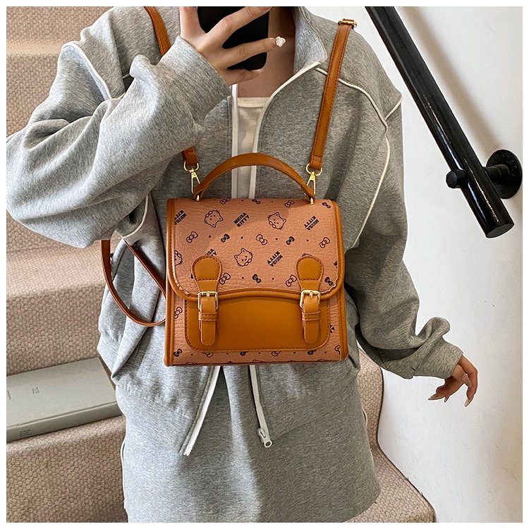 Women's PU Leather Monogram Top Handle Backpack detail 20
