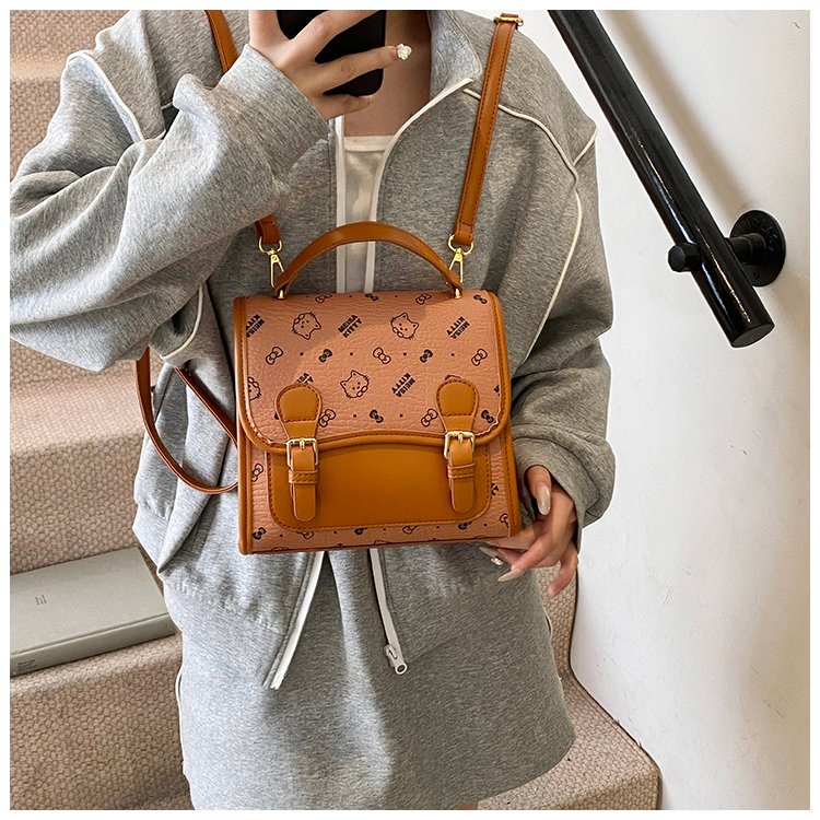 Women's PU Leather Monogram Top Handle Backpack detail 21