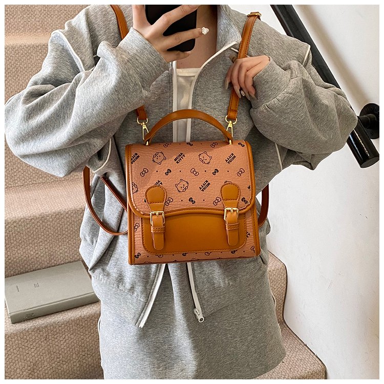Women's PU Leather Monogram Top Handle Backpack detail 22