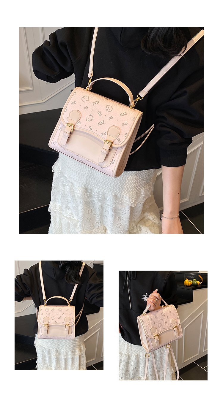 Women's PU Leather Monogram Top Handle Backpack detail 5