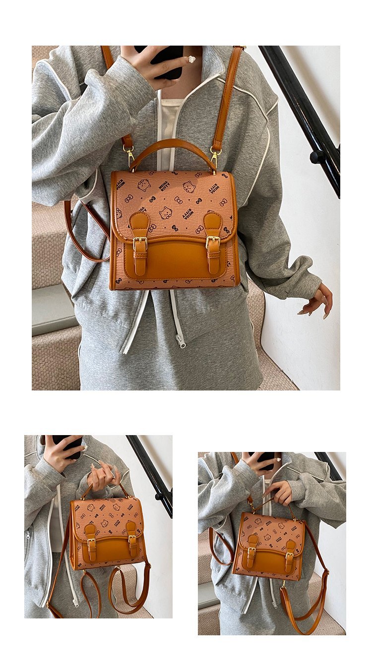 Women's PU Leather Monogram Top Handle Backpack detail 6