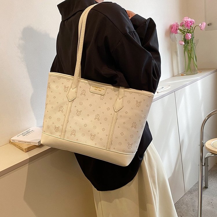 Women's PU Leather Monogram Tote Bag view 3