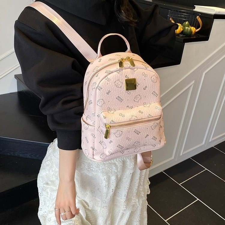 Women's PU Leather Monogram Zip Backpack view 2